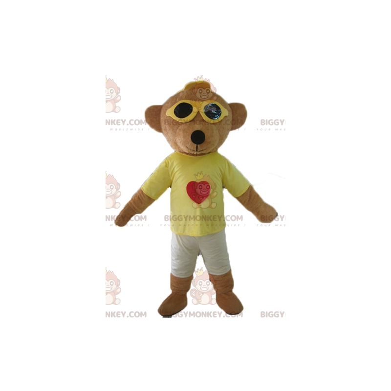 Braunes Teddy BIGGYMONKEY™ Maskottchen-Kostüm im farbenfrohen