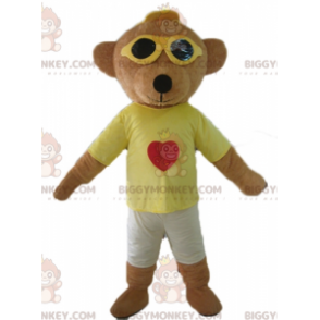 Brown Teddy BIGGYMONKEY™ Mascot Costume in Colorful Outfit with