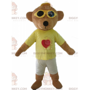 Brun Teddy BIGGYMONKEY™ maskotdräkt i färgglad outfit med