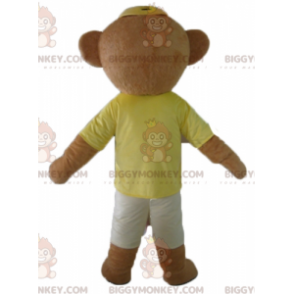 Brun Teddy BIGGYMONKEY™ maskotkostume i farverigt outfit med