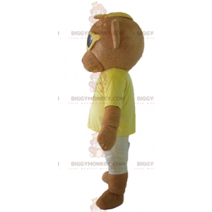 Brun Teddy BIGGYMONKEY™ maskotkostume i farverigt outfit med