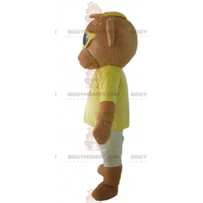 Bruin Teddy BIGGYMONKEY™ mascottekostuum in kleurrijke outfit