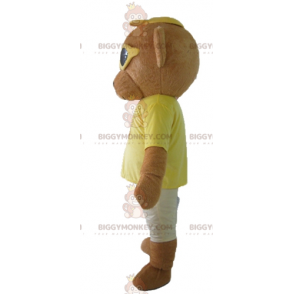 Brun Teddy BIGGYMONKEY™ maskotkostume i farverigt outfit med