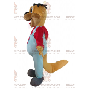 BIGGYMONKEY™ Brown Beaver Mascot Costume With Blue Overalls –