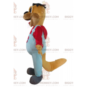 BIGGYMONKEY™ Brown Beaver Mascot Costume With Blue Overalls –