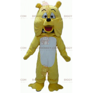 Traje de mascote de buldogue gigante amarelo e branco