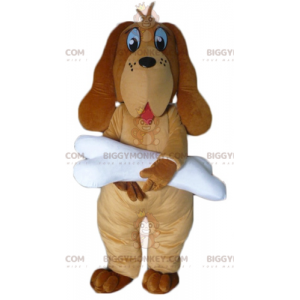 BIGGYMONKEY™ maskotkostume Brun hund med kæmpe hvid knogle -