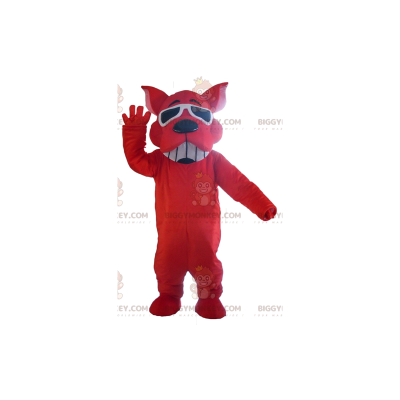 BIGGYMONKEY™ Smiling Red Dog Mascot Costume With Sunglasses -