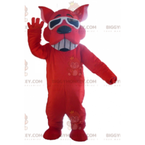 BIGGYMONKEY™ leende röd hundmaskotdräkt med solglasögon -