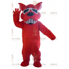 BIGGYMONKEY™ smilende rød hundemaskotkostume med solbriller -