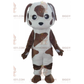 Vit och brun prickig hund BIGGYMONKEY™ maskotdräkt -