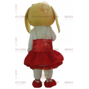 BIGGYMONKEY™ Mascot Costume White and Yellow Dog in Red Dress –