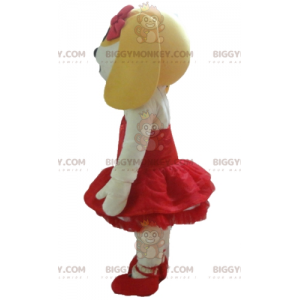 BIGGYMONKEY™ Mascot Costume White and Yellow Dog in Red Dress –