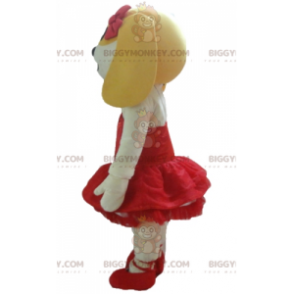 BIGGYMONKEY™ Mascot Costume White and Yellow Dog in Red Dress –