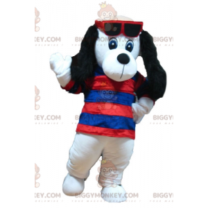 Costume de mascotte BIGGYMONKEY™ de chien blanc et noir avec un