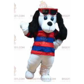 Costume de mascotte BIGGYMONKEY™ de chien blanc et noir avec un