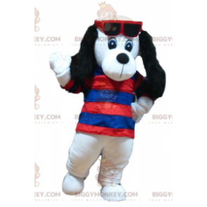 Kostým maskota bílého a černého psa BIGGYMONKEY™ s pruhovaným