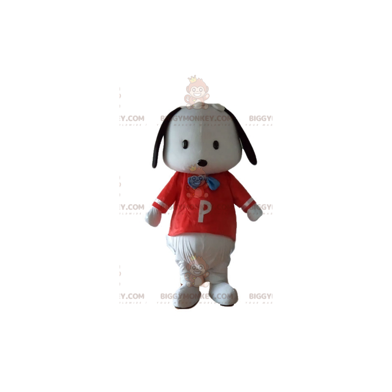 BIGGYMONKEY™ Μικρό ασπρόμαυρο κοστούμι μασκότ σκύλου με κόκκινο