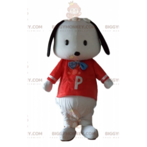 BIGGYMONKEY™ Μικρό ασπρόμαυρο κοστούμι μασκότ σκύλου με κόκκινο