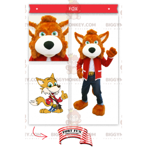 Traje de mascote Orange Fox BIGGYMONKEY™ vestido com jeans –