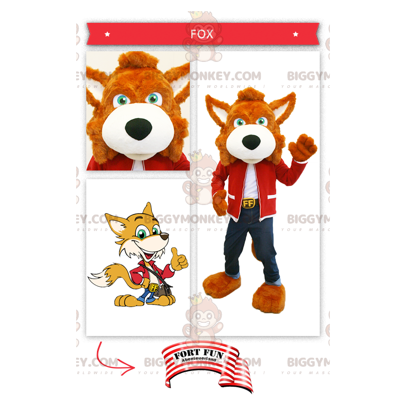 Orange Fox BIGGYMONKEY™ Mascot Costume Dressed in Jeans -