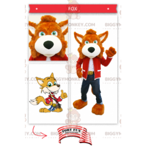 Costume da mascotte arancione Fox BIGGYMONKEY™ vestito in jeans