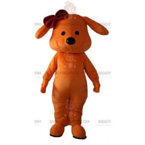 Kostým BIGGYMONKEY™ Usměvavý oranžový maskot psa s mašlí na