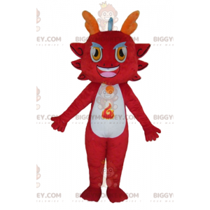 Costume della mascotte del drago rosso dall'aspetto malvagio