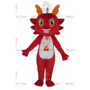 Costume della mascotte del drago rosso dall'aspetto malvagio
