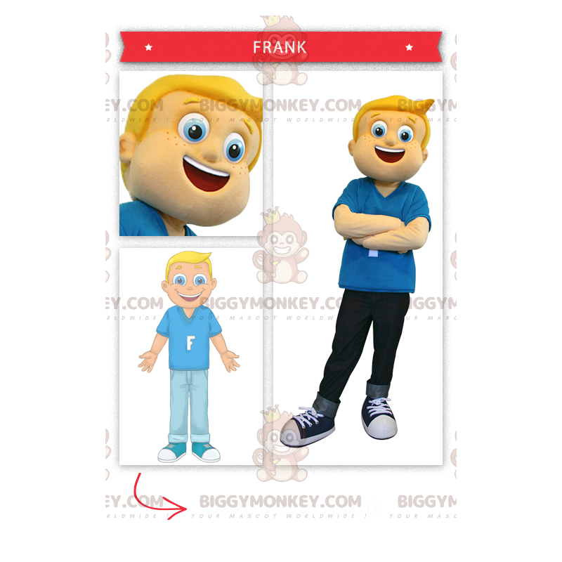 Blonde jongen met sproeten BIGGYMONKEY™ mascottekostuum -