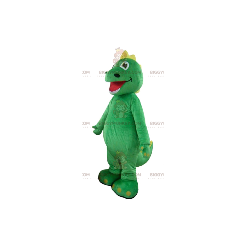 Fantasia de mascote de dinossauro verde dragão colorido