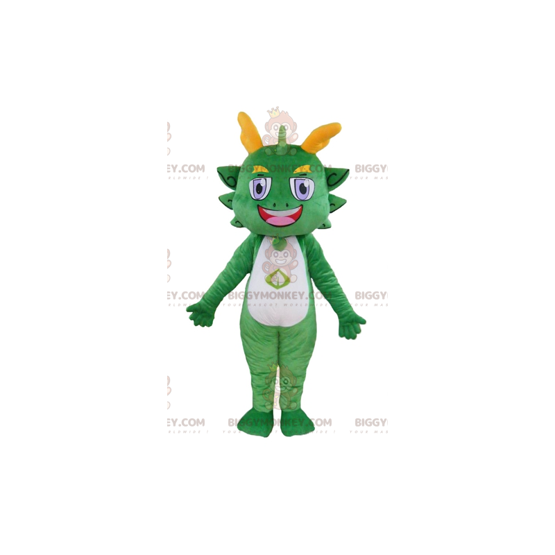 Costume de mascotte BIGGYMONKEY™ de dragon vert et jaune coloré