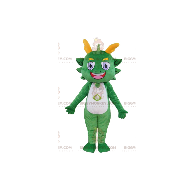 Smiling Colorful Green and Yellow Dragon BIGGYMONKEY™ Mascot