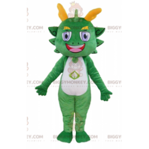 Costume de mascotte BIGGYMONKEY™ de dragon vert et jaune coloré