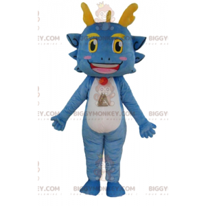 Costume de mascotte BIGGYMONKEY™ de dragon bleu blanc et jaune