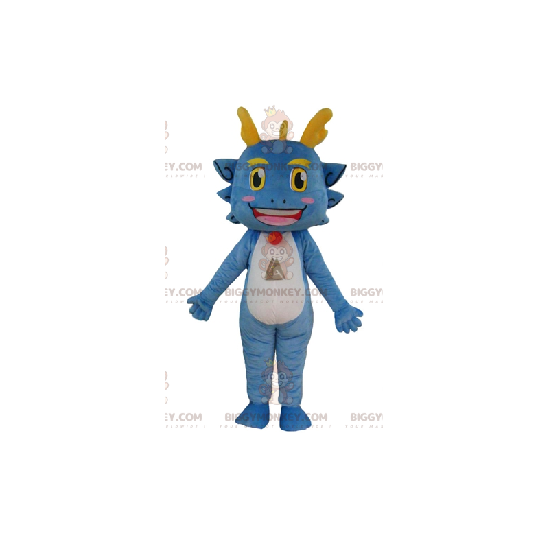 Funny Smiling Blue White and Yellow Dragon BIGGYMONKEY™ Mascot