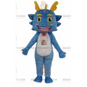 Costume de mascotte BIGGYMONKEY™ de dragon bleu blanc et jaune