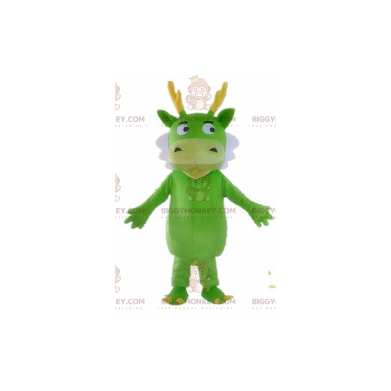 Costume de mascotte BIGGYMONKEY™ de dragon vert blanc et jaune