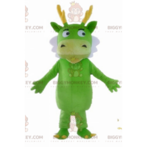 BIGGYMONKEY™ Costume mascotte drago verde bianco e giallo