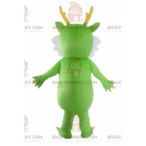 Costume de mascotte BIGGYMONKEY™ de dragon vert blanc et jaune
