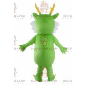 Costume de mascotte BIGGYMONKEY™ de dragon vert blanc et jaune