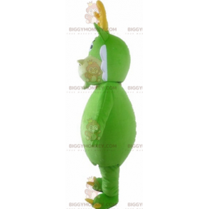 BIGGYMONKEY™ Costume mascotte drago verde bianco e giallo