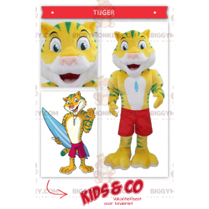 Costume de mascotte BIGGYMONKEY™ de tigre jaune et vert avec un