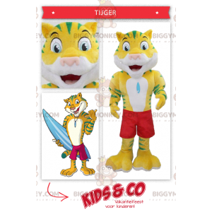 Disfraz de mascota BIGGYMONKEY™ de tigre amarillo y verde con