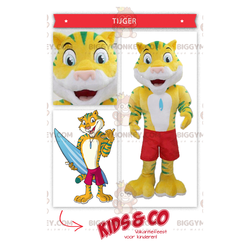Costume de mascotte BIGGYMONKEY™ de tigre jaune et vert avec un
