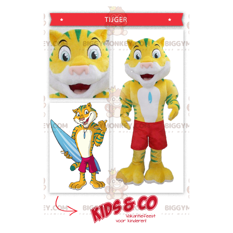 Yellow and Green Tiger BIGGYMONKEY™ Mascot Costume with Swim