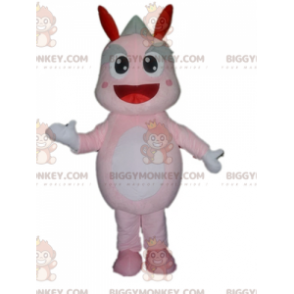 BIGGYMONKEY™ maskotdräkt för jättestor rosa och grå dinosaurie