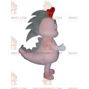 Kostým maskota obřího draka, růžového a šedého dinosaura