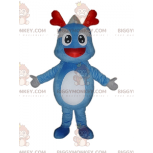 Costume da mascotte drago gigante blu e grigio dinosauro