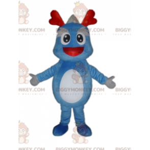 Costume da mascotte drago gigante blu e grigio dinosauro